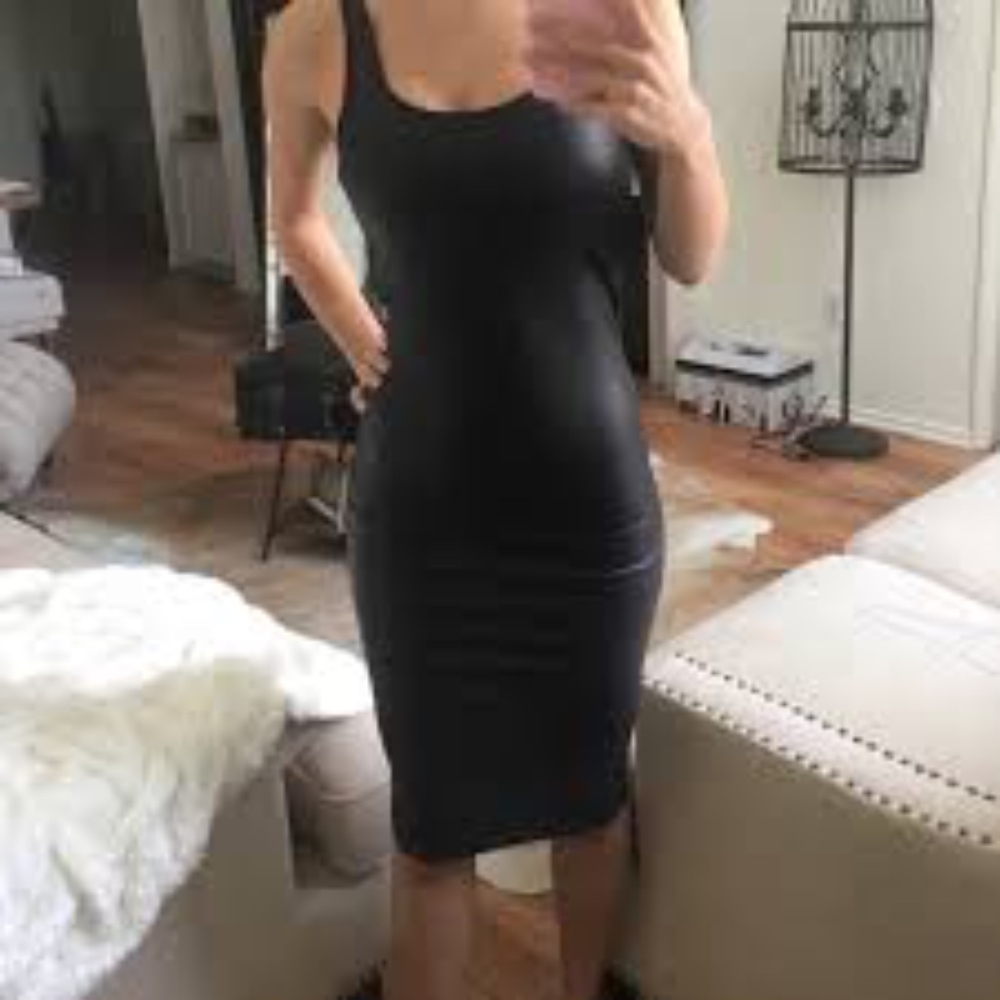 Zara Coated black scoop back dress size small
